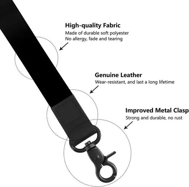 Alt view image 2 of 7 - Lanyard, Long Key Lanyard, Id Badge Lanyard for Women and Men, Cute Cool Lanyard Strap for Car Keys, Card Holder, Whistle, Keychain, Wallet (Pure Black)