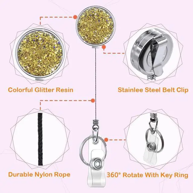 Alt view image 3 of 7 - Boutilon Retractable Badge Holder, Retractable Badge Reels,Lightweight Plastic Badge Reel Card Holder with Key Ring Backing Belt Clip for Nurse,Volunteer,Teacher,Student(2 Pack Golden Red)