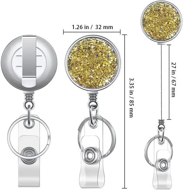 Alt view image 2 of 7 - Boutilon Retractable Badge Holder, Retractable Badge Reels,Lightweight Plastic Badge Reel Card Holder with Key Ring Backing Belt Clip for Nurse,Volunteer,Teacher,Student(2 Pack Golden Red)
