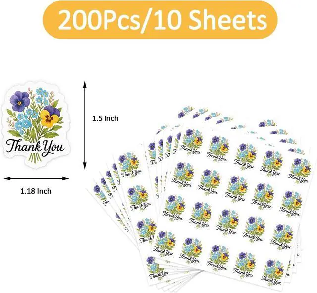 Alt view image 6 of 7 - Flower Thank You Stickers for Packaging, 200 Pcs Floral Envelope Seal Stickers, Thank You Labels for Small Business, Party Favors & Scrapbooking
