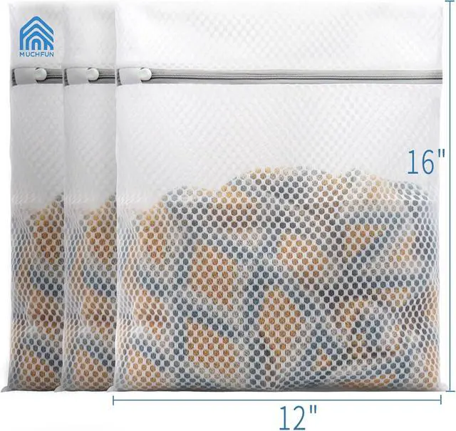 Alt view image 4 of 6 - Muchfun 3Pcs Durable Honeycomb Mesh Laundry Bags for Delicates 12x16 Inches | (3 Medium)