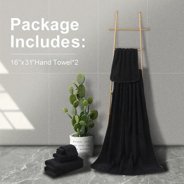 Alt view image 6 of 7 - Ultra Soft 2 Piece Textured Hand Towel Set for Bathroom Shower Pool and Kitchen, Quick Dry, Highly Absorbent - Black