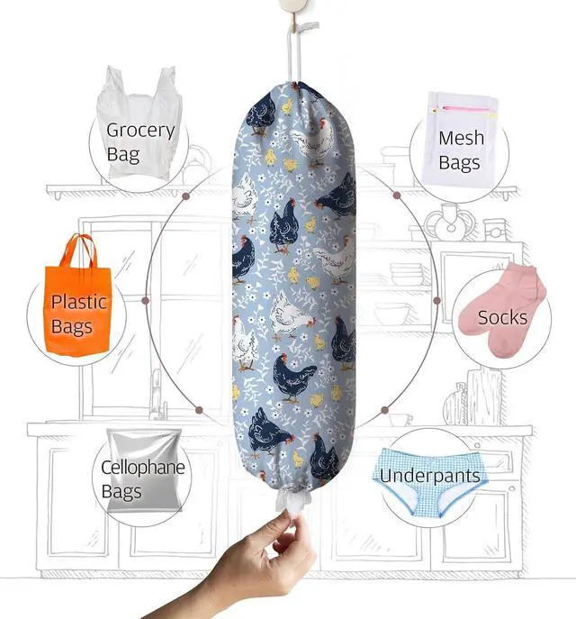 Alt view image 2 of 6 - Chicken Grocery Bag Holder,Animal Plastic Bag Organizer Storage,Chicken Theme Kitchen Decor 23"x9"