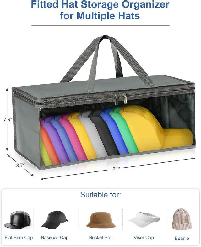 Alt view image 2 of 7 - Epesoware 2 Pack Wide Hat Storage Bag for Baseball Caps, Grey | Hat Organizer for Up to 20 Hats, Ideal for Home and Travel