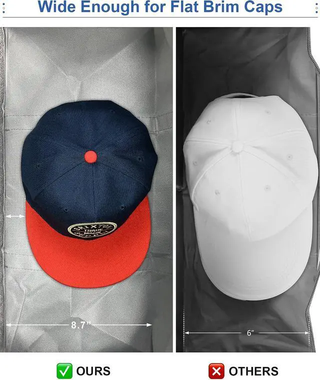 Alt view image 3 of 7 - Epesoware 2 Pack Wide Hat Storage Bag for Baseball Caps, Grey | Hat Organizer for Up to 20 Hats, Ideal for Home and Travel