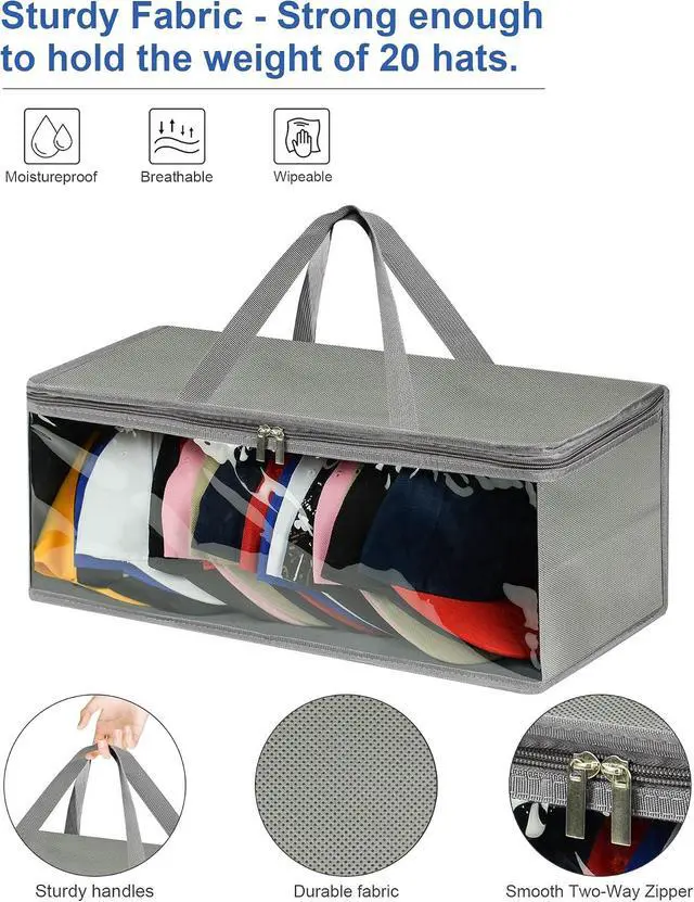 Alt view image 4 of 7 - Epesoware 2 Pack Wide Hat Storage Bag for Baseball Caps, Grey | Hat Organizer for Up to 20 Hats, Ideal for Home and Travel