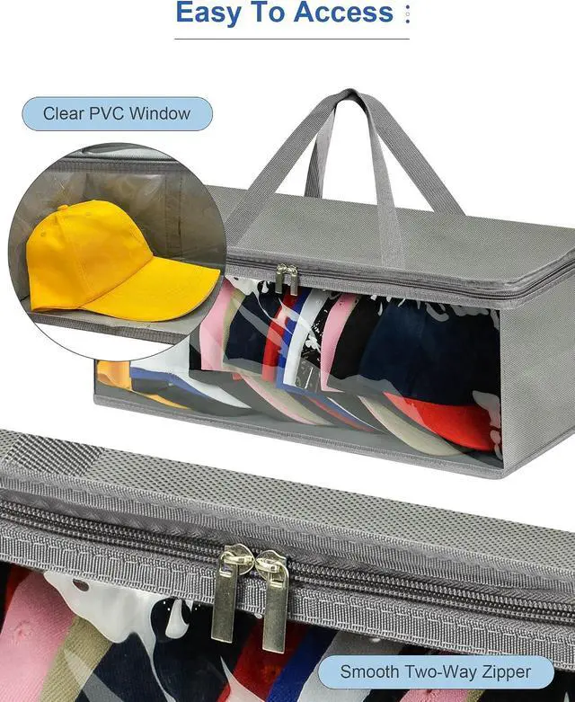 Alt view image 5 of 7 - Epesoware 2 Pack Wide Hat Storage Bag for Baseball Caps, Grey | Hat Organizer for Up to 20 Hats, Ideal for Home and Travel