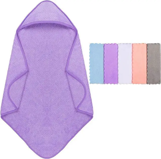 Main image of Orighty Baby Hooded Towel with Five Washcloths, 28 x 28 Inch Super Soft Bath Towel with Hood for Babies, Infant, Newborn Essential - Ideal Baby Stuff Registry for Boys and Girls (Purple)