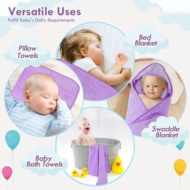 Alt view image 4 of 6 - Orighty Baby Hooded Towel with Five Washcloths, 28 x 28 Inch Super Soft Bath Towel with Hood for Babies, Infant, Newborn Essential - Ideal Baby Stuff Registry for Boys and Girls (Purple)