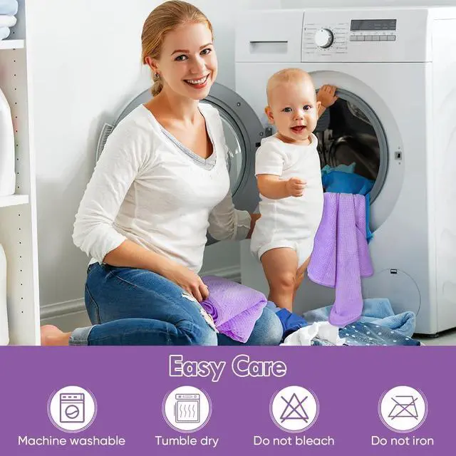 Alt view image 6 of 6 - Orighty Baby Hooded Towel with Five Washcloths, 28 x 28 Inch Super Soft Bath Towel with Hood for Babies, Infant, Newborn Essential - Ideal Baby Stuff Registry for Boys and Girls (Purple)