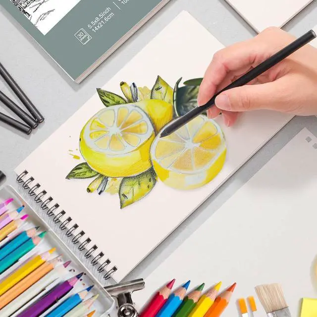 Alt view image 4 of 7 - 4 Pack Small Sketch Books, 5.5 × 8.5 in, Spiral Bound, 30 Sheets | 100gsm Acid-Free Paper, Hardcover Backing, Lays Flat, for Beginners, Artists & Back To School Gifts
