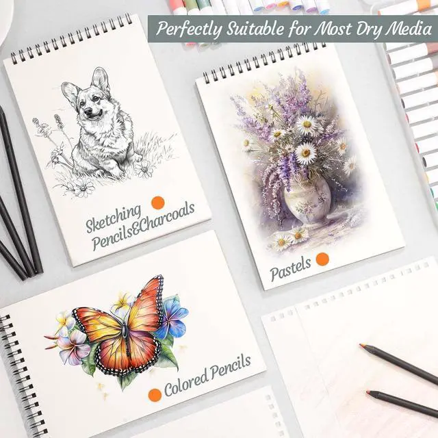 Alt view image 6 of 7 - 4 Pack Small Sketch Books, 5.5 × 8.5 in, Spiral Bound, 30 Sheets | 100gsm Acid-Free Paper, Hardcover Backing, Lays Flat, for Beginners, Artists & Back To School Gifts