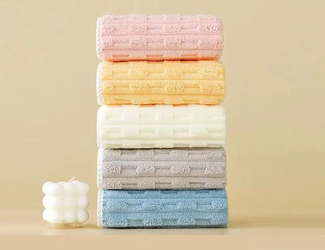 Alt view image 6 of 7 - Bathroom Towels Set - 3 Pack - 14 x 29 Inches Lightweight Small Extra-Absorbent Face Cloths and Soft Stripe Fingertip Towel for Bathroom, Guest Room, Children (Grey+Blue+Pink)