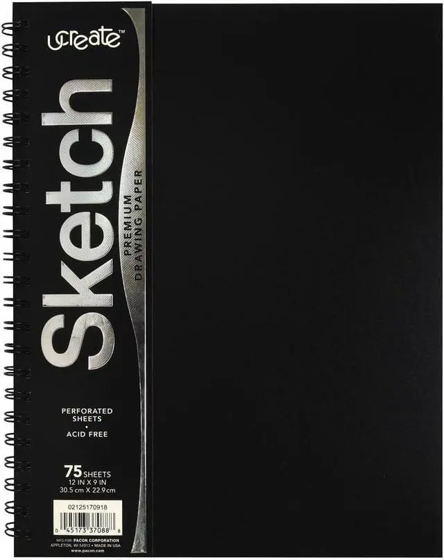 Main image of UCreate Poly Cover Sketch Book, Heavyweight, 9" x 12", Black, 75 Sheets | Supports classroom learning, crafts and creative activities