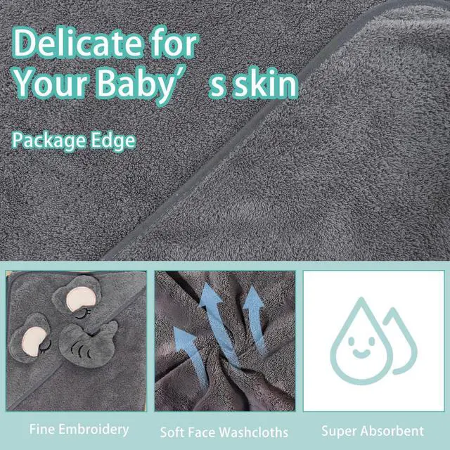 Alt view image 3 of 5 - Baby Hooded Towel,31 * 31 in Toddler Bath Towels and Washcloths Set for Newborn Babies,Toallas de Baño para Bebe,Organic Infant Kids Boy Essentials 1-3