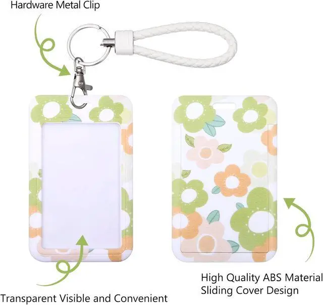 Alt view image 3 of 7 - ID Card Badge Holder Key Chain with Metal Keyring, Plastic Slide Open with ID Window for Women Men Girls Students,Flowers