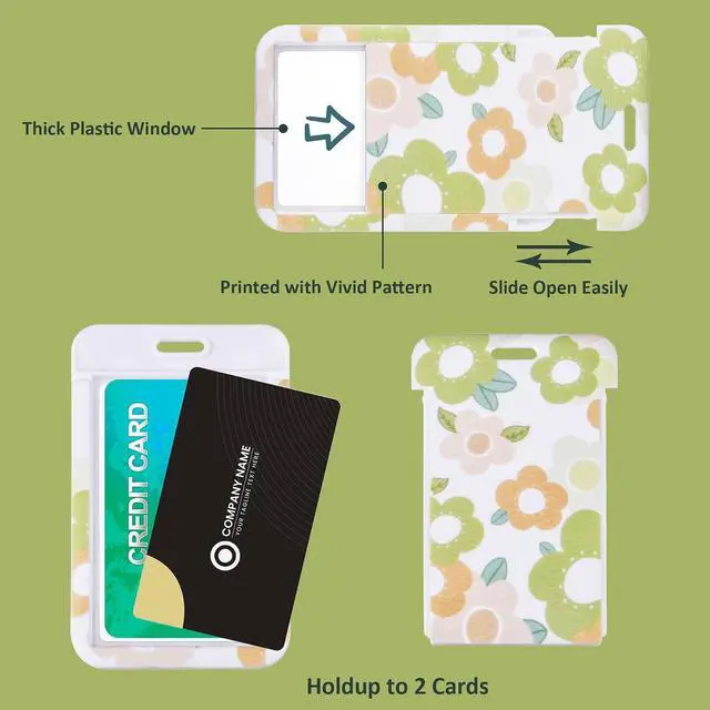 Alt view image 4 of 7 - ID Card Badge Holder Key Chain with Metal Keyring, Plastic Slide Open with ID Window for Women Men Girls Students,Flowers