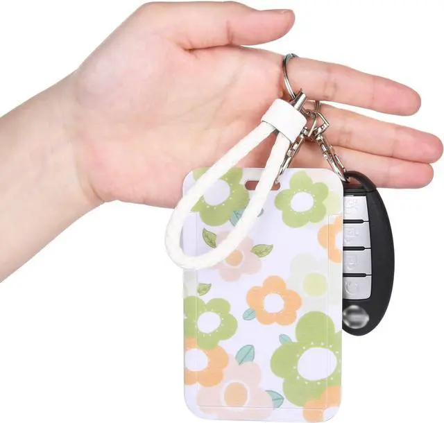 Alt view image 6 of 7 - ID Card Badge Holder Key Chain with Metal Keyring, Plastic Slide Open with ID Window for Women Men Girls Students,Flowers