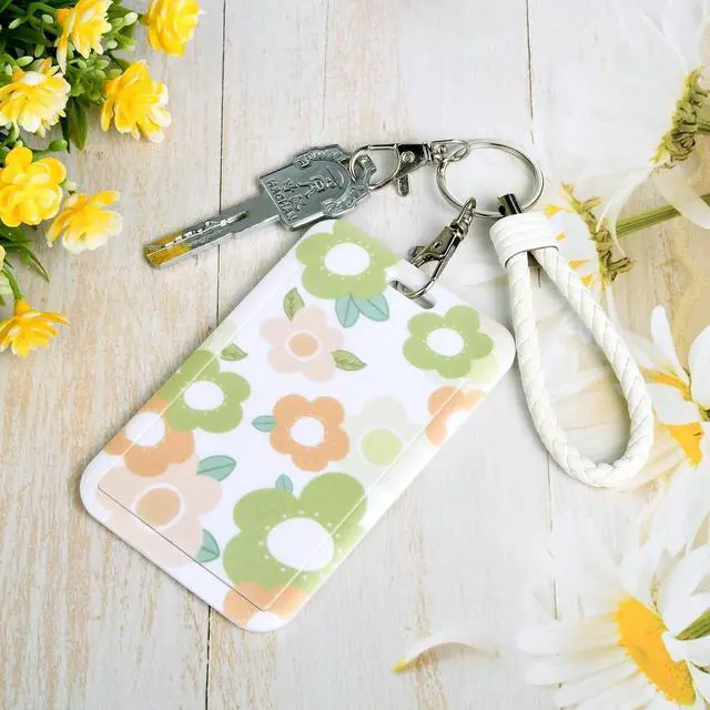 Alt view image 7 of 7 - ID Card Badge Holder Key Chain with Metal Keyring, Plastic Slide Open with ID Window for Women Men Girls Students,Flowers