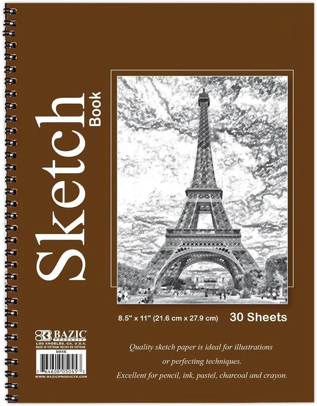 Main image of BAZIC Products Spiral Sketch Book, Side Bound, 8.5 x 11 in, 30 Sheets | 30-sheet spiral sketch book, Smooth drawing paper for sketching, Shading, For school and craft projects