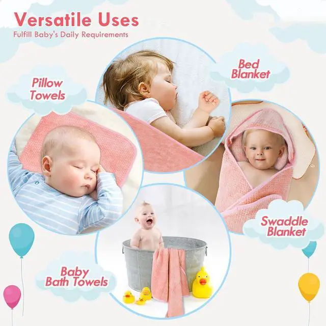 Alt view image 4 of 6 - Orighty Baby Hooded Towel with Five Washcloths, 28 x 28 Inch Super Soft Bath Towel with Hood for Babies, Infant, Newborn Essential - Ideal Baby Stuff Registry for Boys and Girls (Pink)