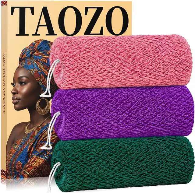 Main image of African Net Sponge Authentic African Exfoliating Net Sponge with Knots African Bath Sponge Scrub African Shower Net Wash Body Scrubber