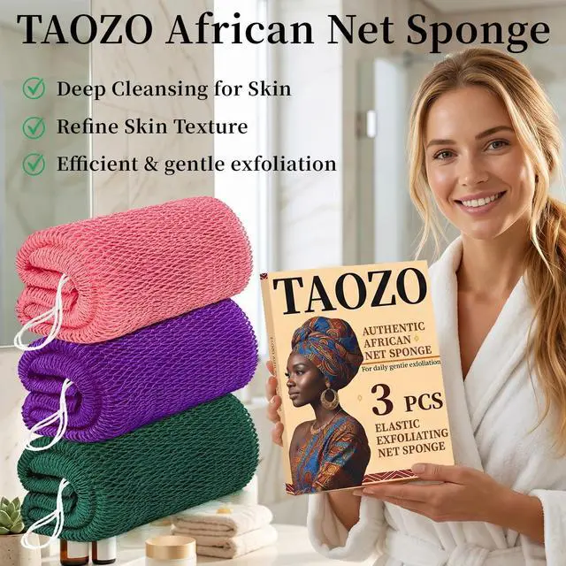 Alt view image 2 of 7 - African Net Sponge Authentic African Exfoliating Net Sponge with Knots African Bath Sponge Scrub African Shower Net Wash Body Scrubber