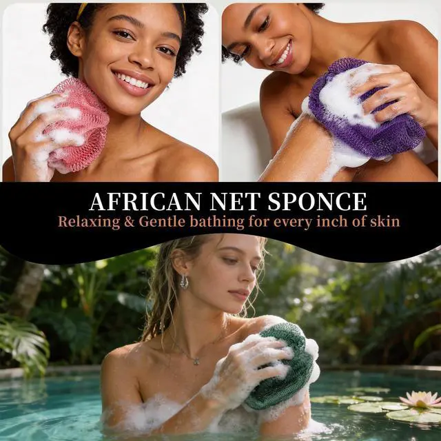 Alt view image 7 of 7 - African Net Sponge Authentic African Exfoliating Net Sponge with Knots African Bath Sponge Scrub African Shower Net Wash Body Scrubber