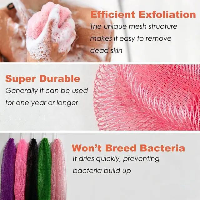 Alt view image 4 of 6 - African Net Sponge Authentic African Exfoliating Net Sponge with Knots Real Sapo Sponge with Handles Afro Scrub Net Bath Cloth for Shower (Pink)