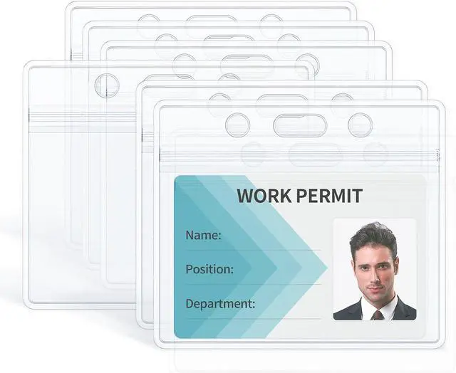 Main image of Pawfly 6 Pack ID Badge Holder Horizontal Clear Plastic Case with Resealable Zip Soft Waterproof Card Protector Pouch for Office School Credit Cards Proximity Key Cards Drivers Licenses and Passes