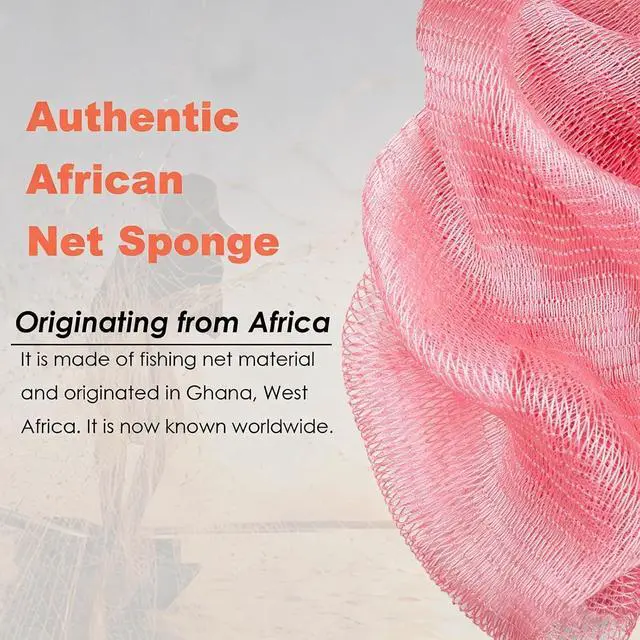 Alt view image 2 of 6 - African Net Sponge Authentic African Exfoliating Net Sponge with Knots Real Sapo Sponge with Handles Afro Scrub Net Bath Cloth for Shower (Pink)