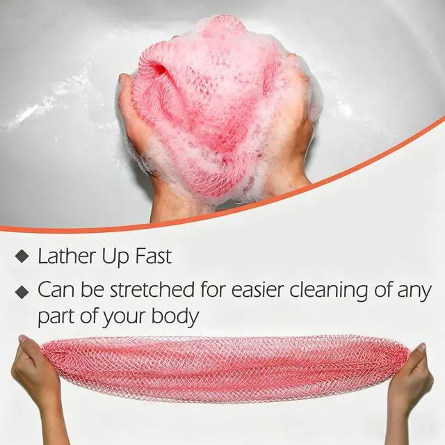 Alt view image 3 of 6 - African Net Sponge Authentic African Exfoliating Net Sponge with Knots Real Sapo Sponge with Handles Afro Scrub Net Bath Cloth for Shower (Pink)