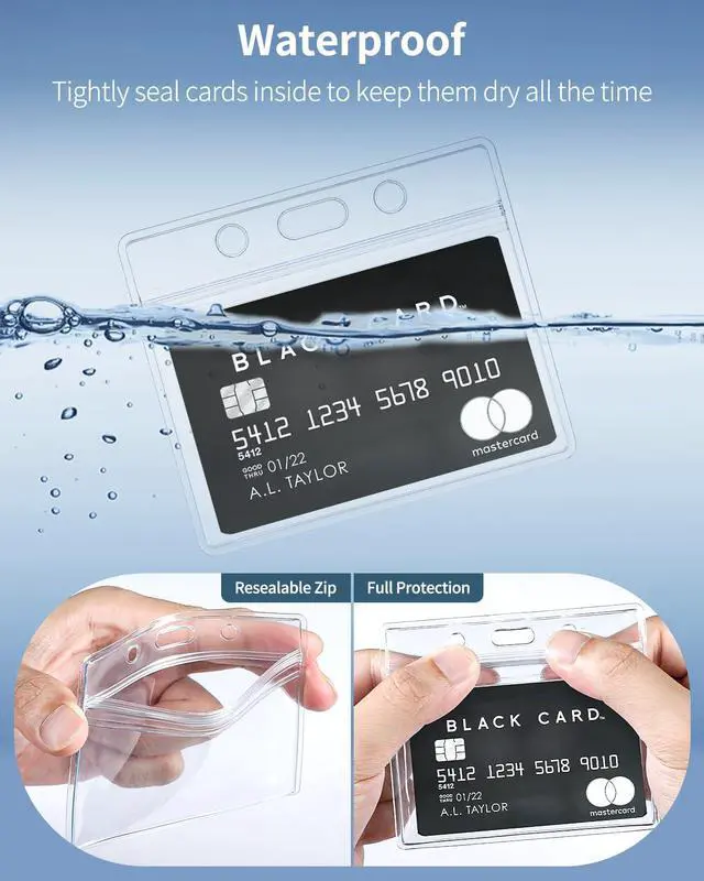 Alt view image 4 of 7 - Pawfly 6 Pack ID Badge Holder Horizontal Clear Plastic Case with Resealable Zip Soft Waterproof Card Protector Pouch for Office School Credit Cards Proximity Key Cards Drivers Licenses and Passes