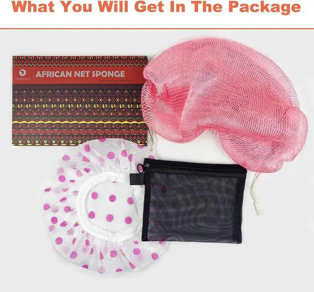 Alt view image 6 of 6 - African Net Sponge Authentic African Exfoliating Net Sponge with Knots Real Sapo Sponge with Handles Afro Scrub Net Bath Cloth for Shower (Pink)