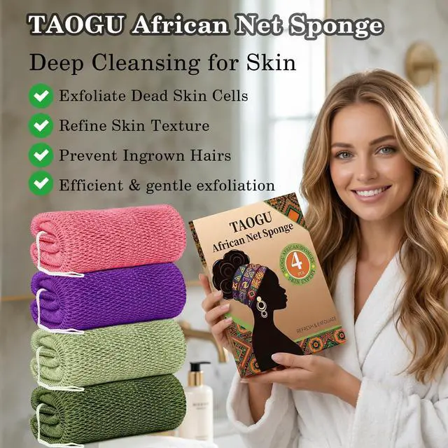 Alt view image 2 of 7 - African Net Sponge Authentic African Exfoliating Net Sponge African Bath Sponge African Scrub Shower Wash Long Net Rag African Body Scrubber