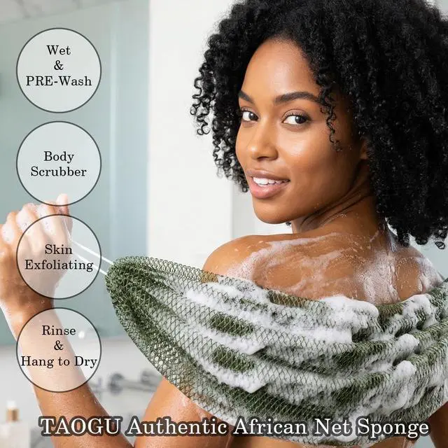 Alt view image 3 of 7 - African Net Sponge Authentic African Exfoliating Net Sponge African Bath Sponge African Scrub Shower Wash Long Net Rag African Body Scrubber
