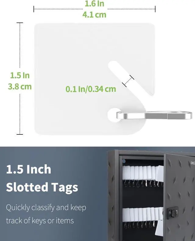 Alt view image 3 of 7 - Uniclife 50 Pcs Rack Key Tags 1.5 Inch Slotted Plastic Tags with Metal Snap Hooks White Square Hanging Tags for Key Cabinets Boxes Lockers Sturdy Frosted Item Identifiers for Home Offices and Garages