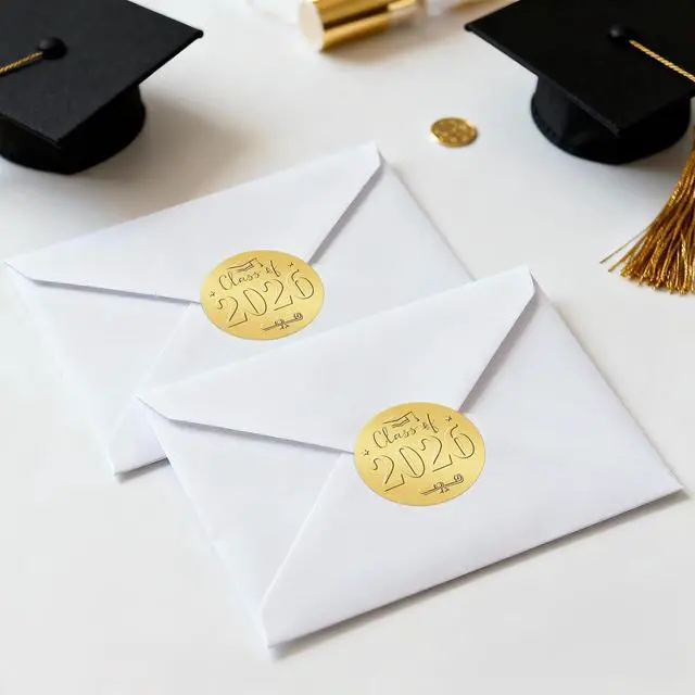 Alt view image 4 of 7 - Graduation Stickers 2 Inch Embossed Graduation Cap and Diplomas Sticker | 100Pcs Class of 2026 Gold Foil for Envelopes Seals Graduation Announcement Party Favor(Class of 2026)