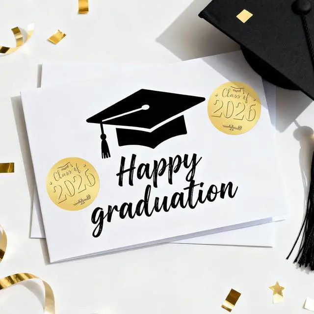 Alt view image 5 of 7 - Graduation Stickers 2 Inch Embossed Graduation Cap and Diplomas Sticker | 100Pcs Class of 2026 Gold Foil for Envelopes Seals Graduation Announcement Party Favor(Class of 2026)