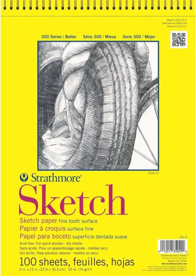 Main image of Strathmore 300 Series Wire Bound Sketch Pad, 50 lb. Paper, 9 X 12 inches, 100 Sheets (350-9)