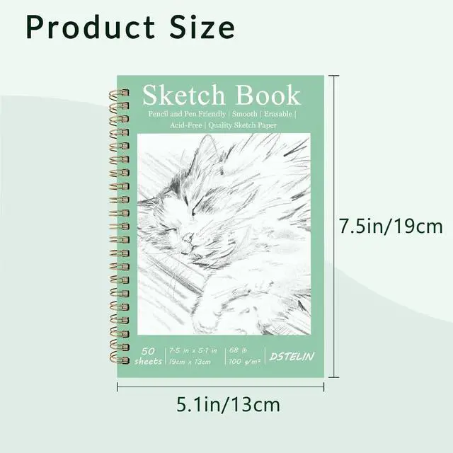 Alt view image 2 of 6 - DSTELIN 2 Pack Hardcover Sketchbooks (100 GSM Sketch Paper), 7.5x5.1 Inch Spiral Sketch Book for Sketching, Drawing, Painting, 50 Sheets per Pack, Pink and Green