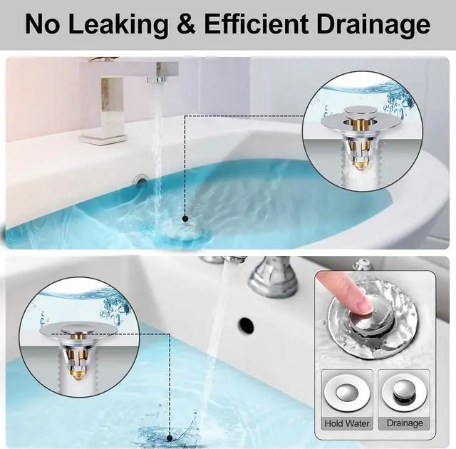 Alt view image 4 of 7 - All Brass Metal Sink Stopper with Hair Catcher | Universal Bathroom Drain Strainer | Anti Clog Filter Basket, Polished Chrome, Fit for 1.08-1.5 Inch Sink Drain Hole