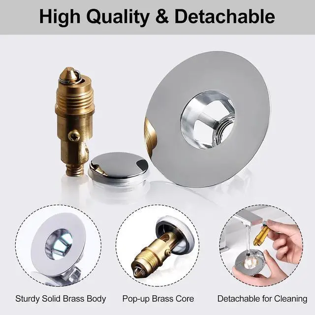 Alt view image 6 of 7 - All Brass Metal Sink Stopper with Hair Catcher | Universal Bathroom Drain Strainer | Anti Clog Filter Basket, Polished Chrome, Fit for 1.08-1.5 Inch Sink Drain Hole