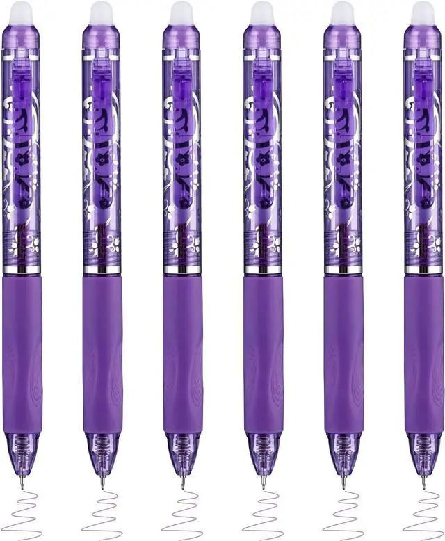 Main image of 6 Pcs Retractable Erasable Pens, Colored Gel Purple Ink Pens Clicker with Erasers, 0.5mm Fine Point Smooth Writing Pen for Journaling Note-Taking Crossword Puzzles Supplies (Purple)