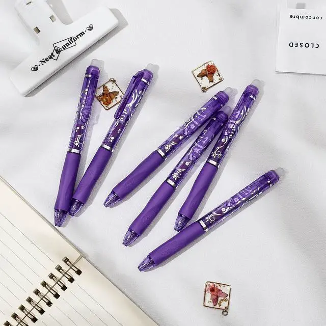 Alt view image 2 of 7 - 6 Pcs Retractable Erasable Pens, Colored Gel Purple Ink Pens Clicker with Erasers, 0.5mm Fine Point Smooth Writing Pen for Journaling Note-Taking Crossword Puzzles Supplies (Purple)