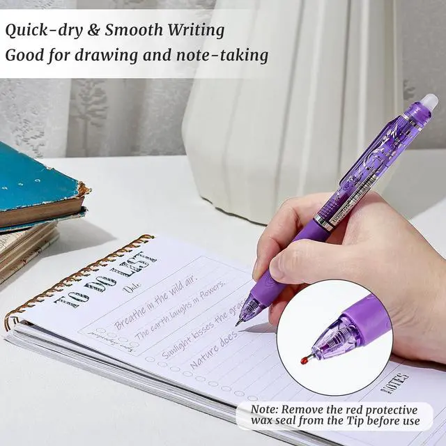 Alt view image 5 of 7 - 6 Pcs Retractable Erasable Pens, Colored Gel Purple Ink Pens Clicker with Erasers, 0.5mm Fine Point Smooth Writing Pen for Journaling Note-Taking Crossword Puzzles Supplies (Purple)