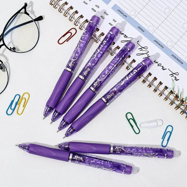 Alt view image 7 of 7 - 6 Pcs Retractable Erasable Pens, Colored Gel Purple Ink Pens Clicker with Erasers, 0.5mm Fine Point Smooth Writing Pen for Journaling Note-Taking Crossword Puzzles Supplies (Purple)