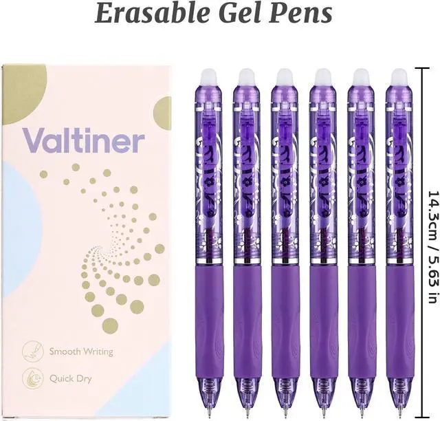 Alt view image 3 of 7 - 6 Pcs Retractable Erasable Pens, Colored Gel Purple Ink Pens Clicker with Erasers, 0.5mm Fine Point Smooth Writing Pen for Journaling Note-Taking Crossword Puzzles Supplies (Purple)