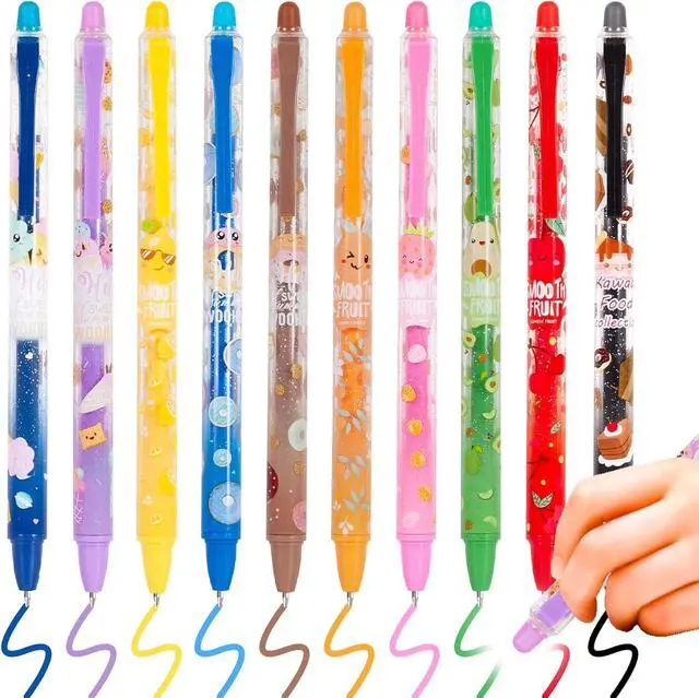 Main image of Erasable Gel Pens, 10 Colors Retractable Cartoon Erasable Pens Clicker Fine Point 0.5 mm, Make Mistakes Disappear, Assorted Color Inks for Journaling Planner Drawing Writing Gifts