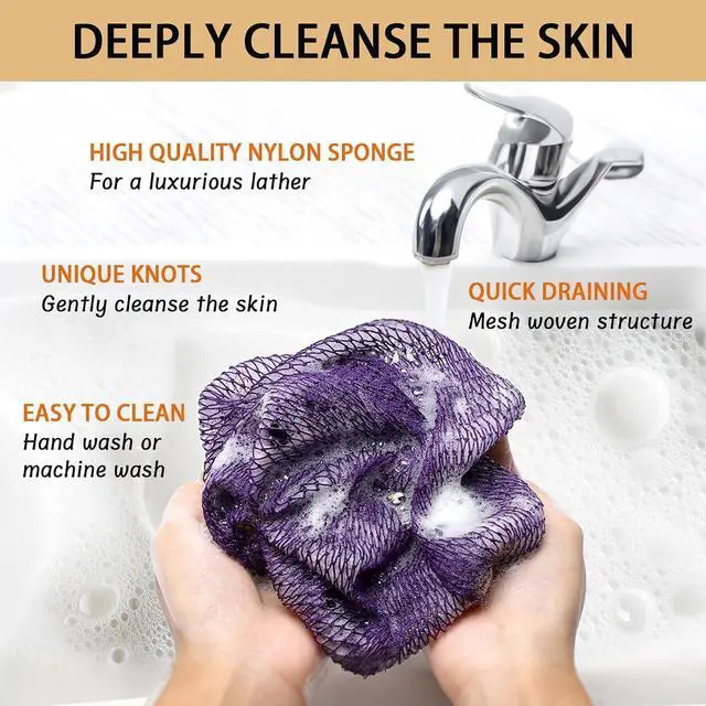 Alt view image 3 of 6 - African Net Sponge Authentic, Exfoliating Bath Sponge, Pink | Body Scrubber Shower Loofah, Daily Use, Travel Portable Bath Essentials
